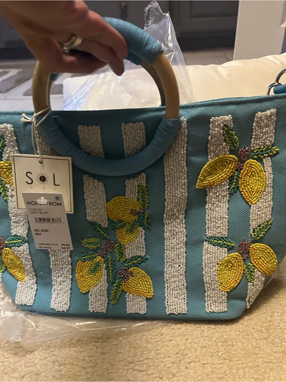 NWT SOL and MER lemon 🍋 beaded tote bag with extra strap.